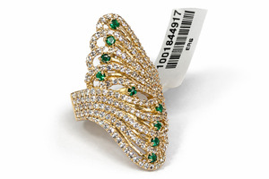 14kyg Wmns Cluster Cz Stn Ring Green Stns 