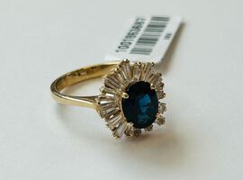 14K Halo Sapphire Diamond Ring Yellow Gold