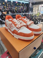 Louis Vuitton Trainer Monogram Denim Orange Sneakers, Size 12