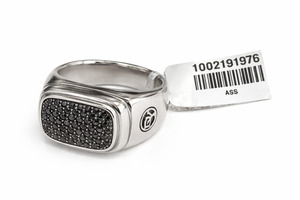  David Yurman Streamline Signet Ring Sterling Silver and Black Pave Diamonds