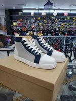 Christian Louboutin Louis Orlato High-Top Sneakers 'White & Navy Blue', Size 8.5